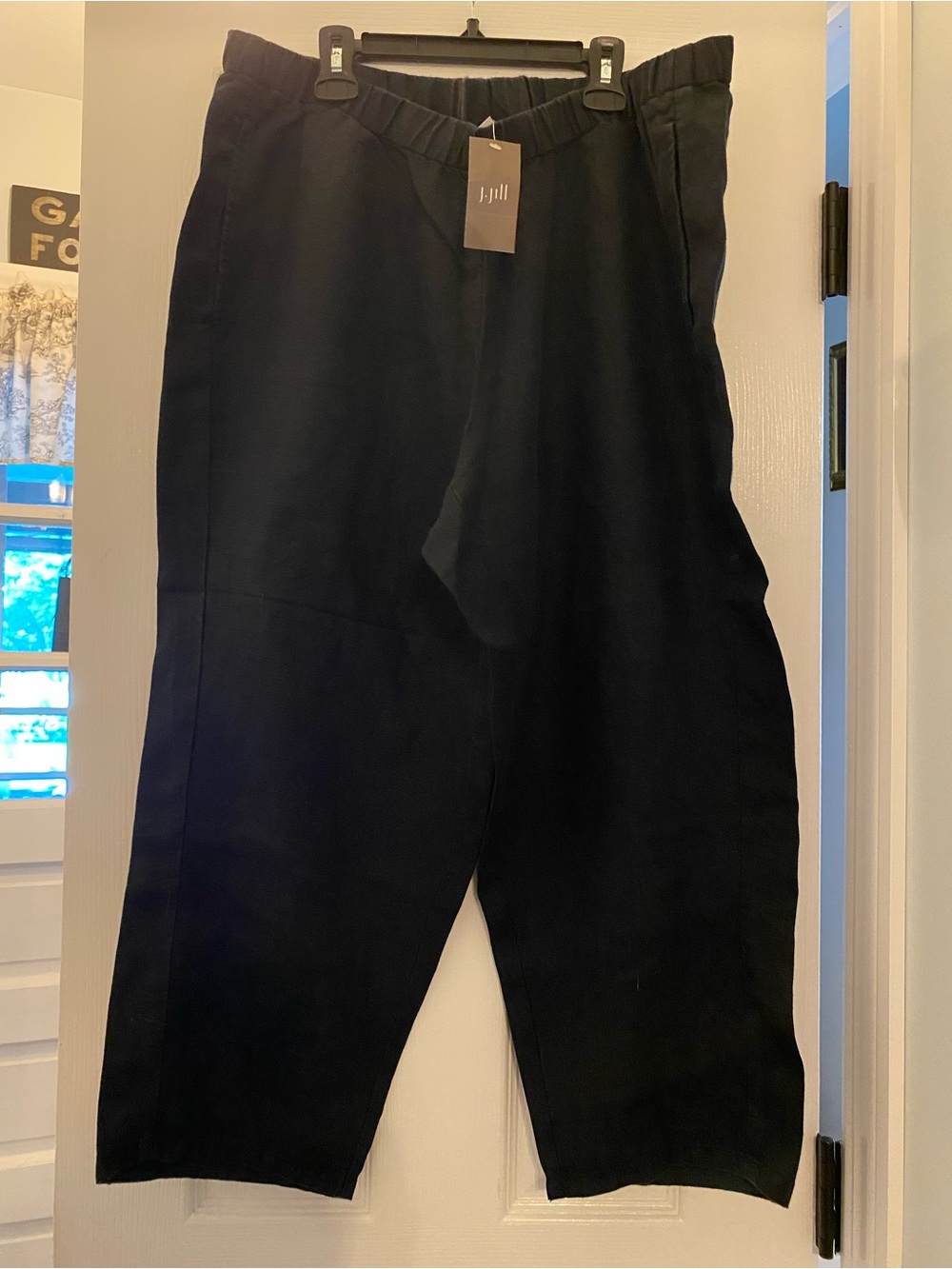 J. Jill Love Linen NWT 1X Black Wider Leg Pull On Pants With Pockets Lagenlook